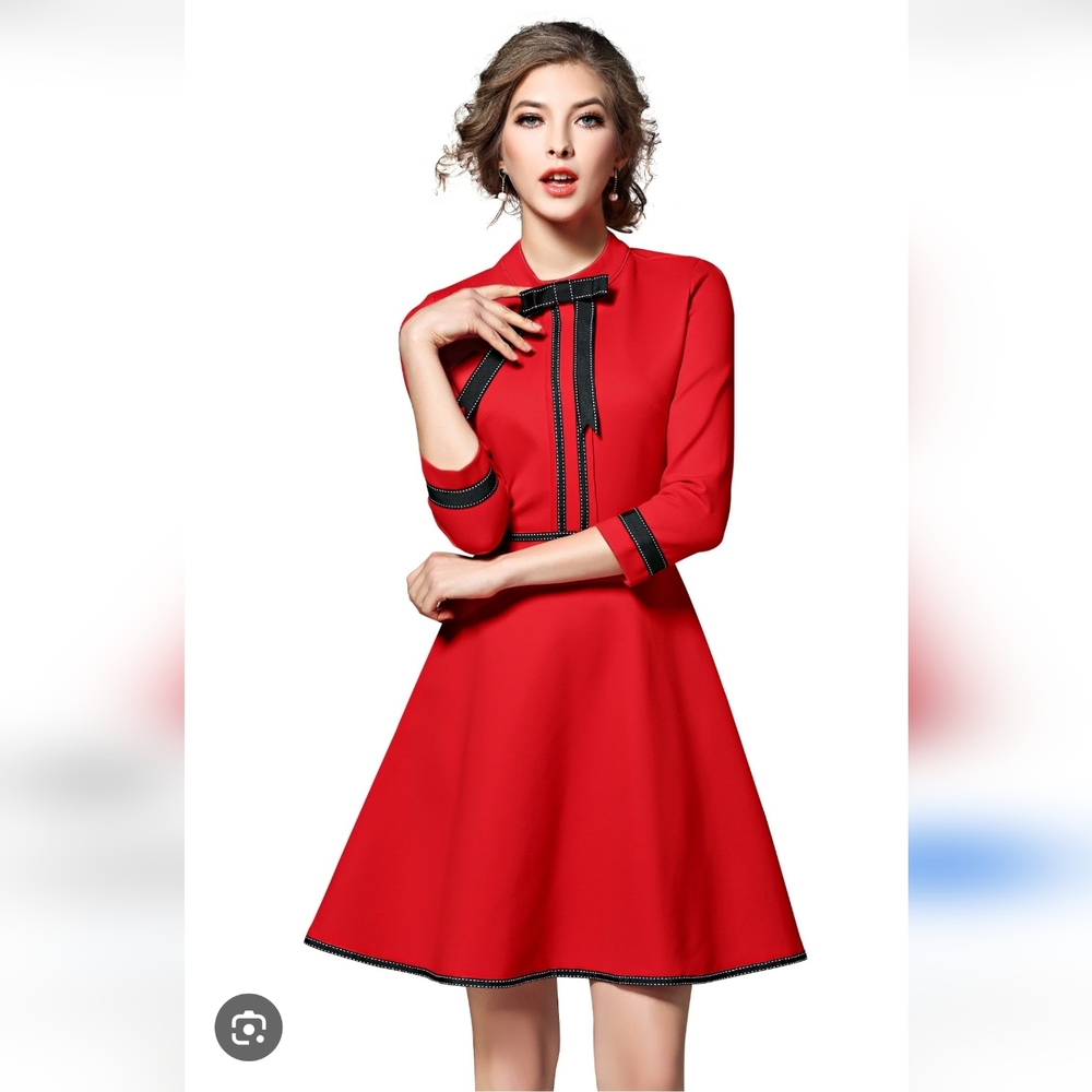 NWT. LAI MENG FIVE CATS 3/4 Sleeves Bow Tie A-line Casual Cocktail DRESS